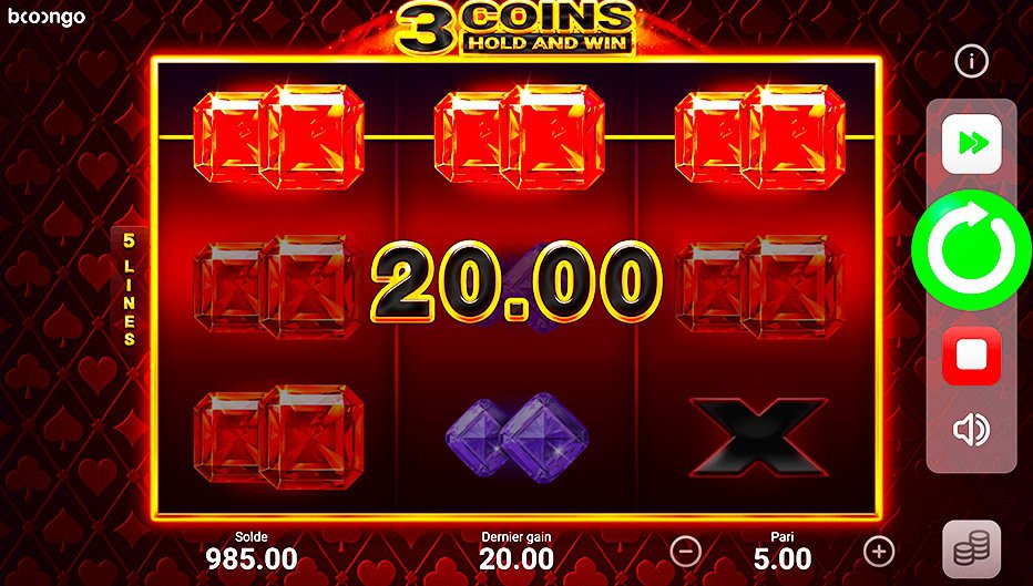 Lignes de paiement 3 Coins Hold and Win