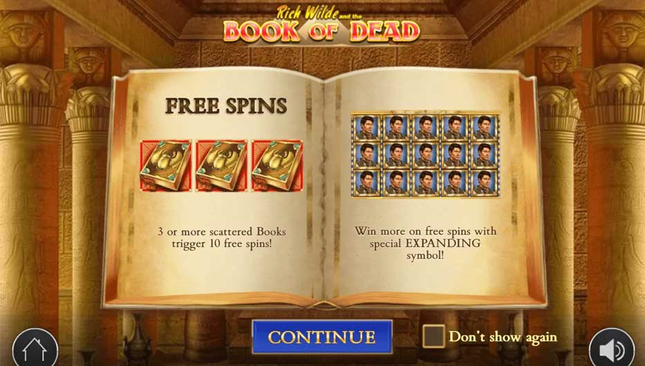 Table de paiement du jeu Book of Dead