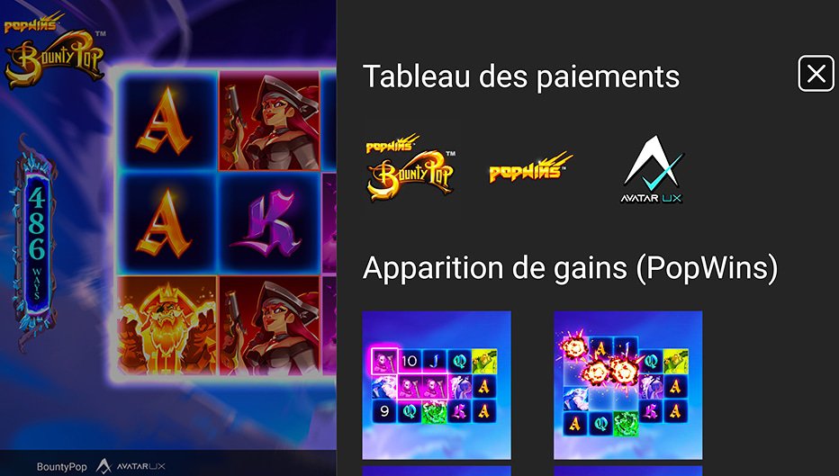 Table de paiement du jeu Bounty Pop