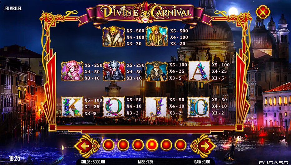 Table de paiement du jeu Divine Carnival