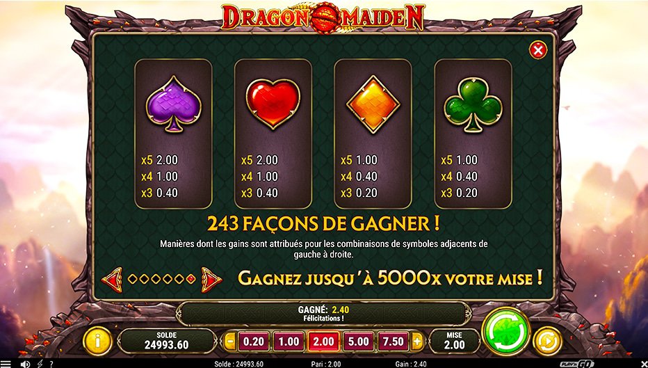 Table de paiement du jeu Dragon Maiden