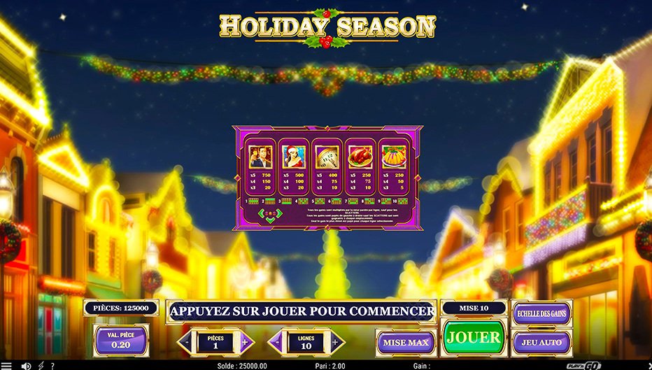 Table de paiement du jeu Holiday Season