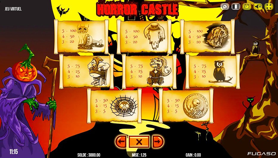 Table de paiement du jeu Horror Castle
