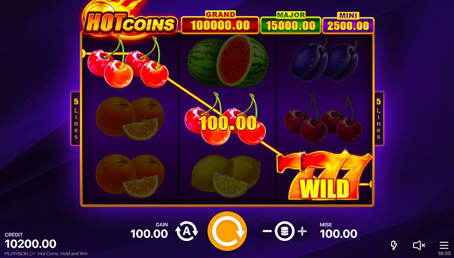 Lignes de paiement Hot Coins Hold and Win