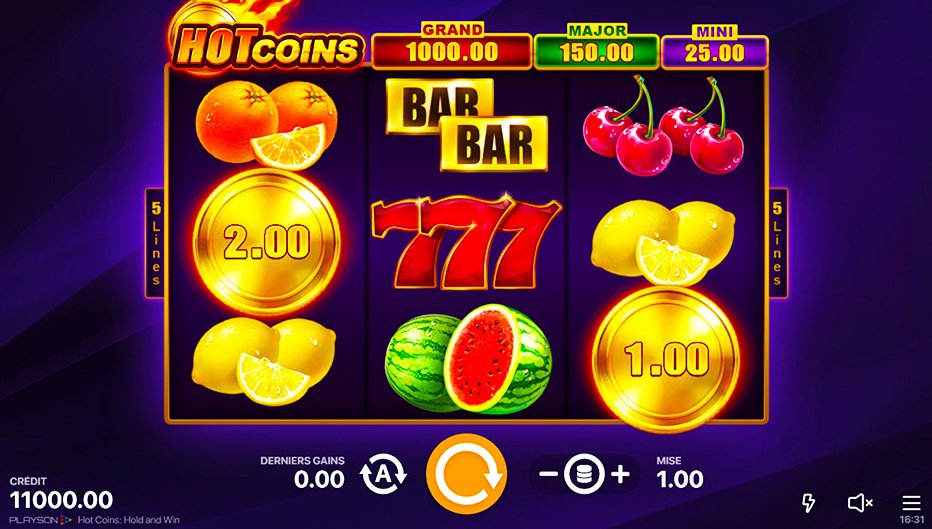 Rouleaux de la machine à sous Hot Coins Hold and Win