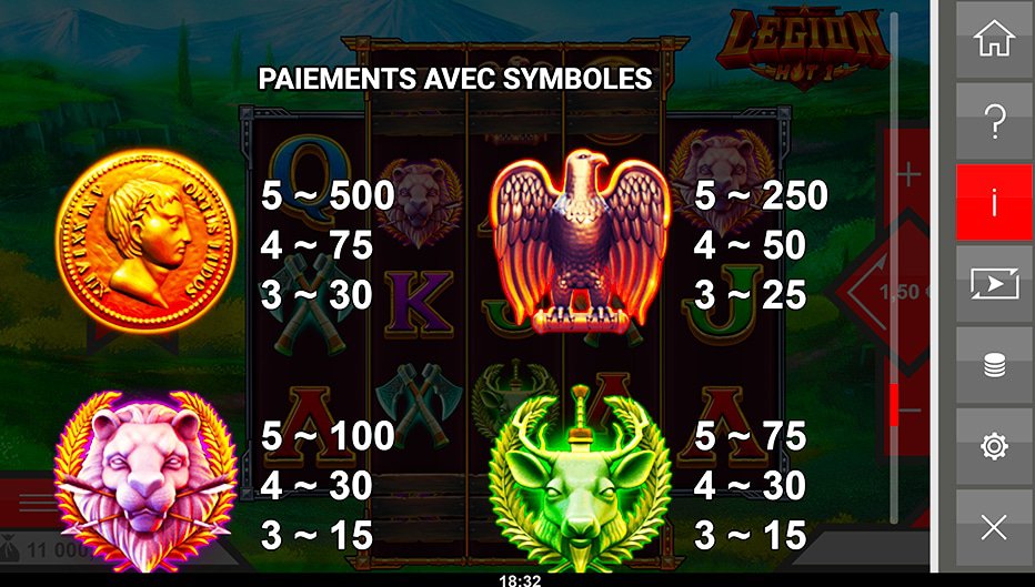 Table de paiement du jeu Legion Hot 1