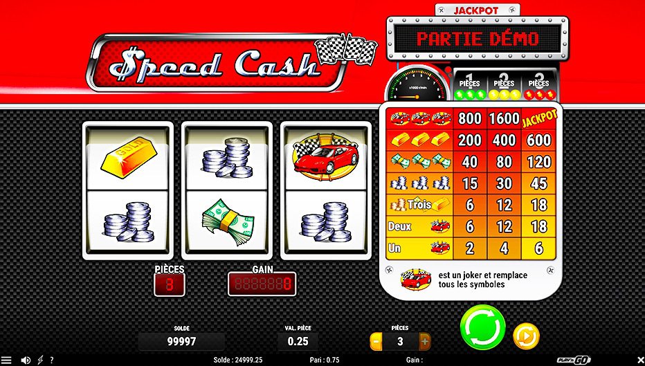 Table de paiement du jeu Speed Cash