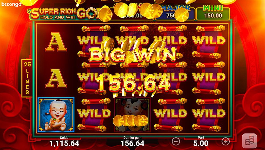 Lignes de paiement Super Rich God: Hold and Win