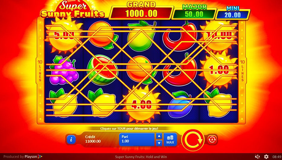 Lignes de paiement Super Sunny Fruits: Hold and Win