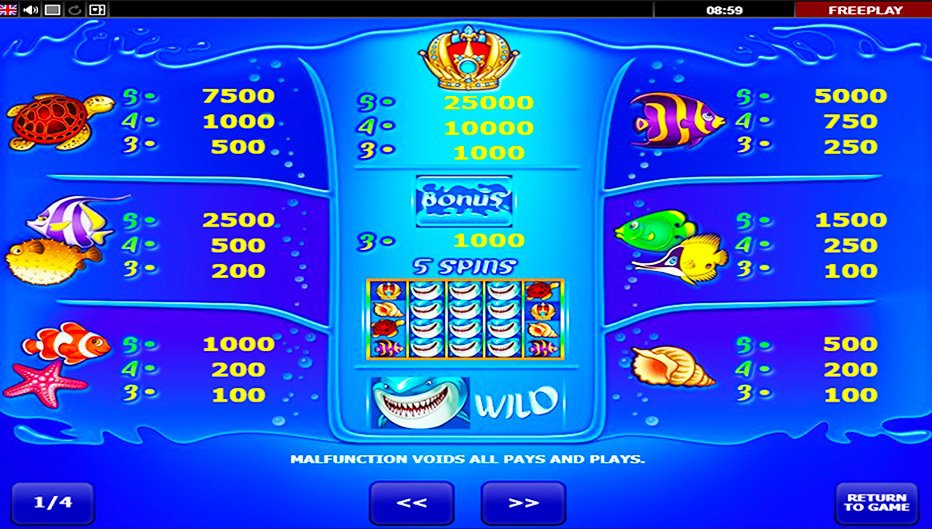 Table de paiement du jeu Wild shark